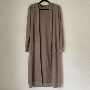 Cyrus Cardiganโ Medium Tan Brown Longline Hooded Lounge Cottage Earthy Lagenlook